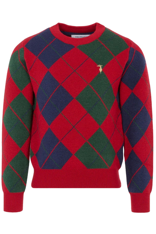 Maglione da bambino in misto viscosa con fantasia scozzese a rombi TBA25062MA