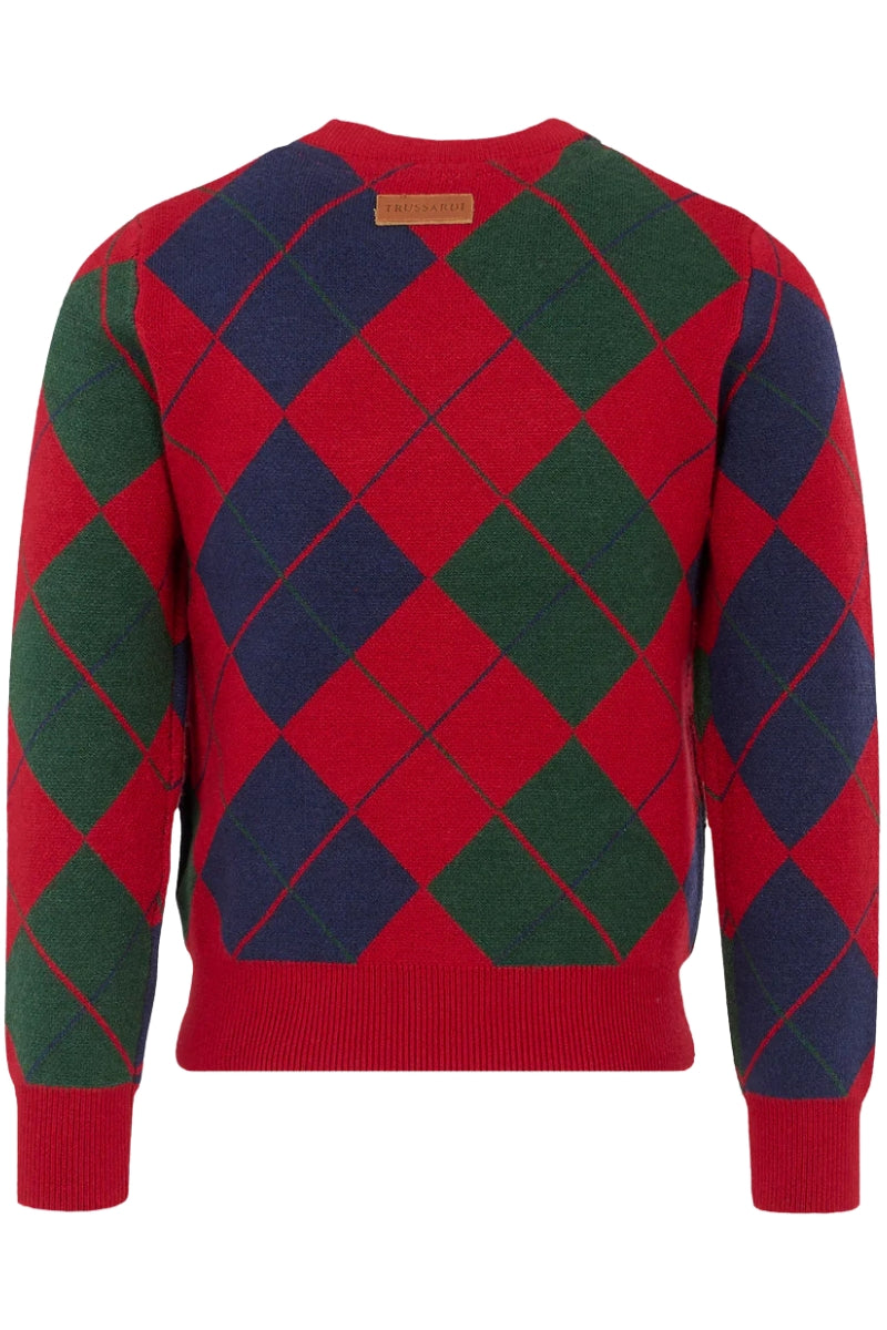 Maglione da bambino in misto viscosa con fantasia scozzese a rombi TBA25062MA