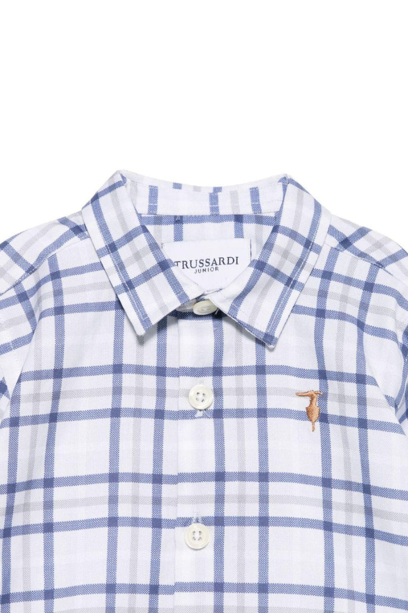 Camicia da neonato con motivo a quadri e logo ricamato a sinistra TIA25105CA