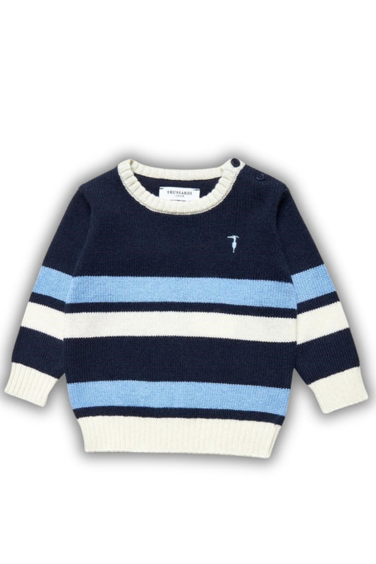 Maglione girocollo da neonato in misto lana a righe TIA25114MA