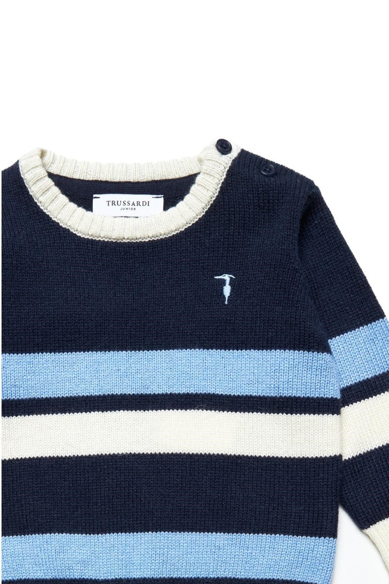 Maglione girocollo da neonato in misto lana a righe TIA25114MA