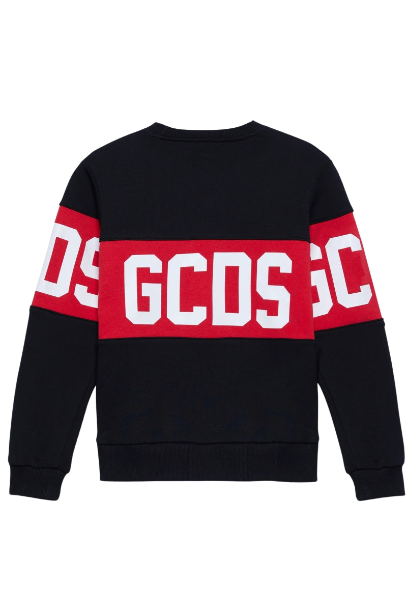 Felpa girocollo da ragazzo e ragazza con maxi banda con logo lettering a contrasto fronte e retro ZOUJQE584F004