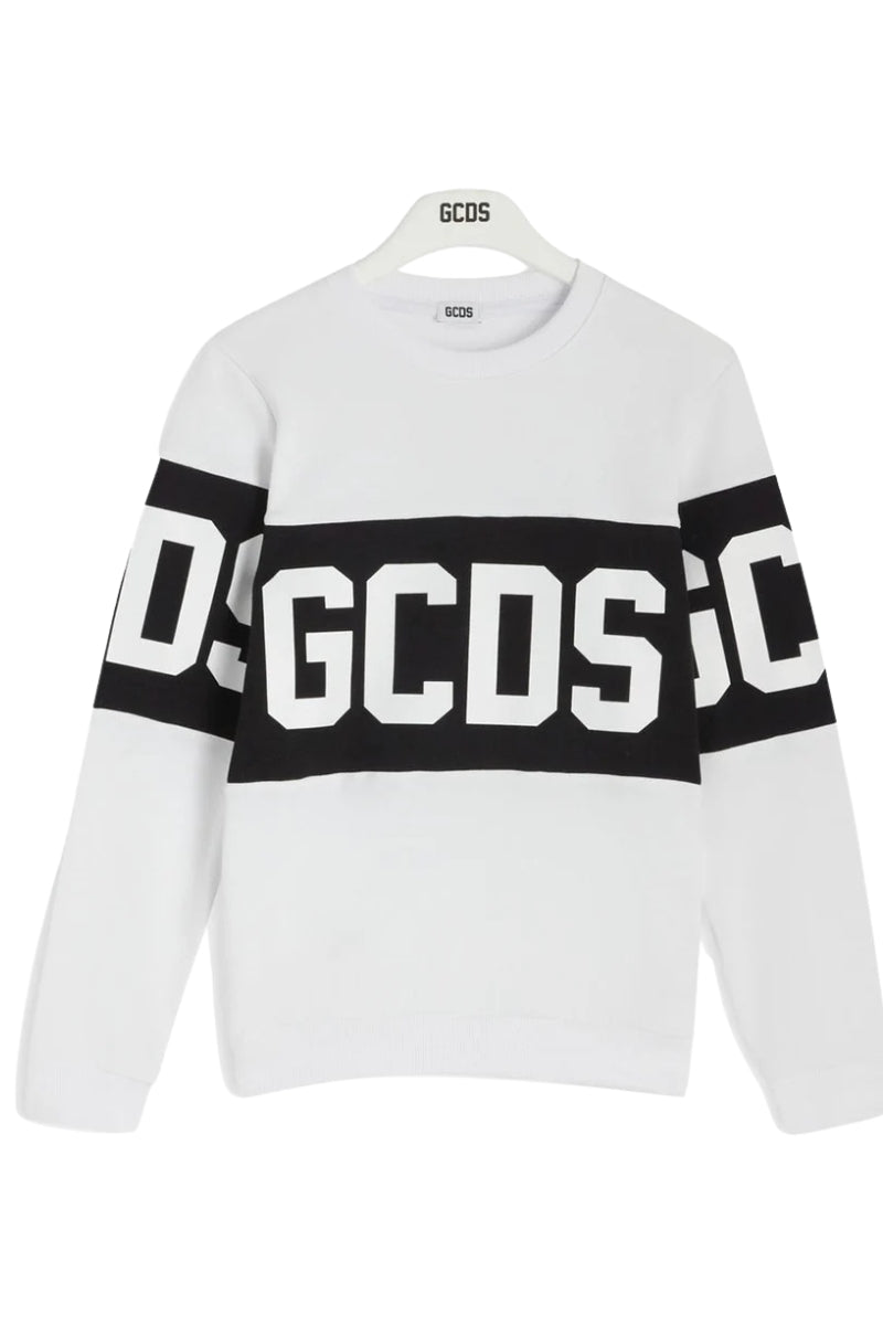 Felpa girocollo da ragazzo e ragazza con maxi banda con logo lettering a contrasto fronte e retro ZOUJQE584F004