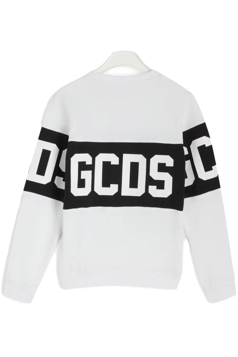 Felpa girocollo da ragazzo e ragazza con maxi banda con logo lettering a contrasto fronte e retro ZOUJQE584F004