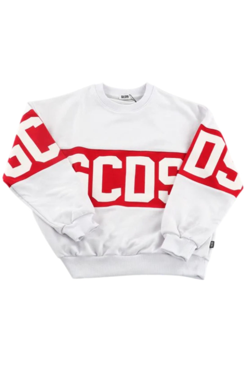 Felpa girocollo da bambino e bambina con maxi banda con logo lettering a contrasto fronte e retro ZOUKQE584F004