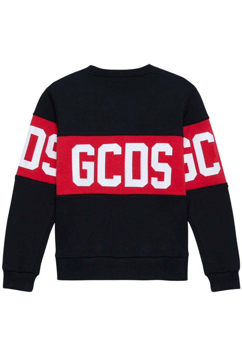 Felpa girocollo da bambino e bambina con maxi banda con logo lettering a contrasto fronte e retro ZOUKQE584F004